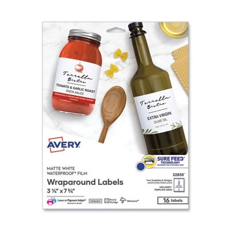 Avery Dennison Avery, DURABLE WATER-RESISTANT WRAPAROUND LABELS W/ SURE FEED, 3 1/4 X 7 3/4, 16PK 22835